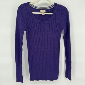 Vintage Cable Knit Sweater Elena Y2K XL Preppy Fitted Purple Academia Effortless